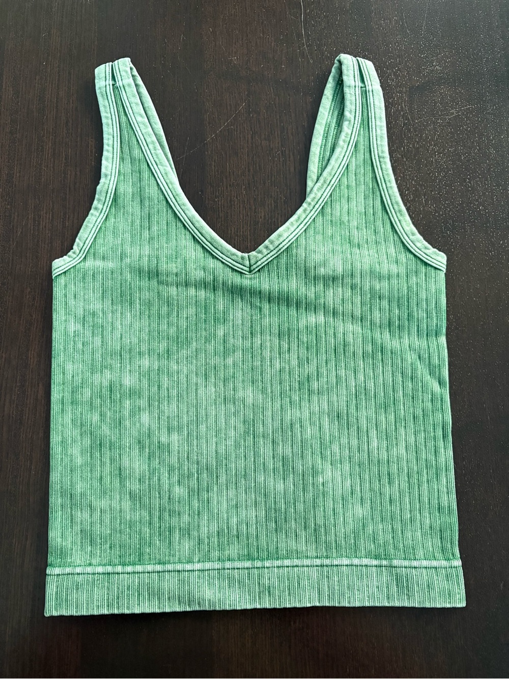 Zenana NEW Mineral Wash Ribbed V-Neck Crop Tank Dark Green Size S/M or L/XL